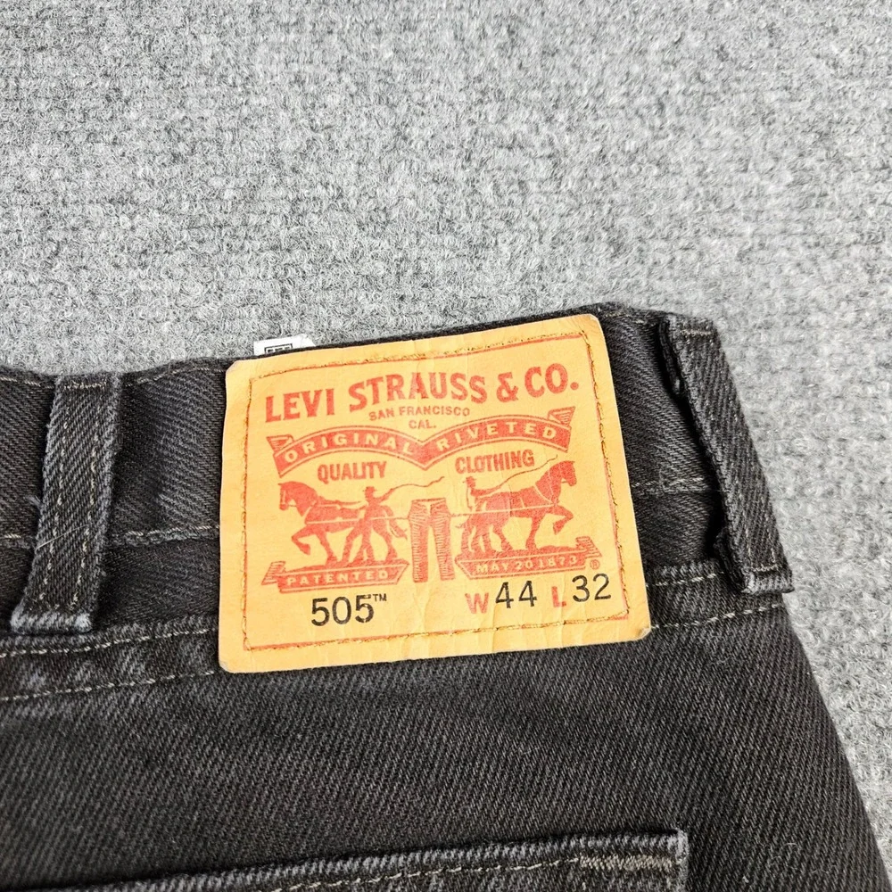 Levis 505 Regular Fit‎ Straight Leg Jeans Black Denim Mens 44x32 505-0260